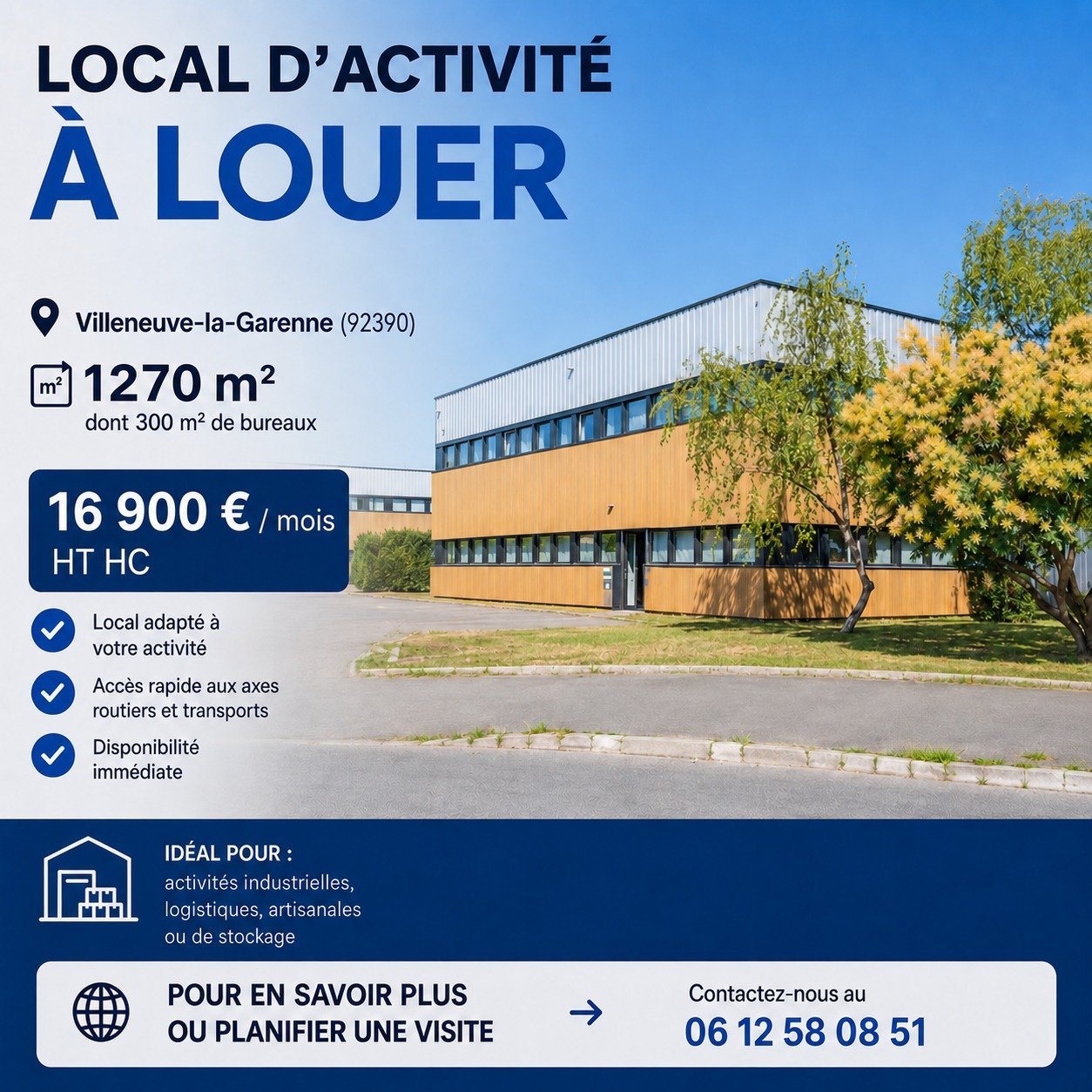 Affiche Local d'activité à louer 1 270 m² Villeneuve-la-Garenne