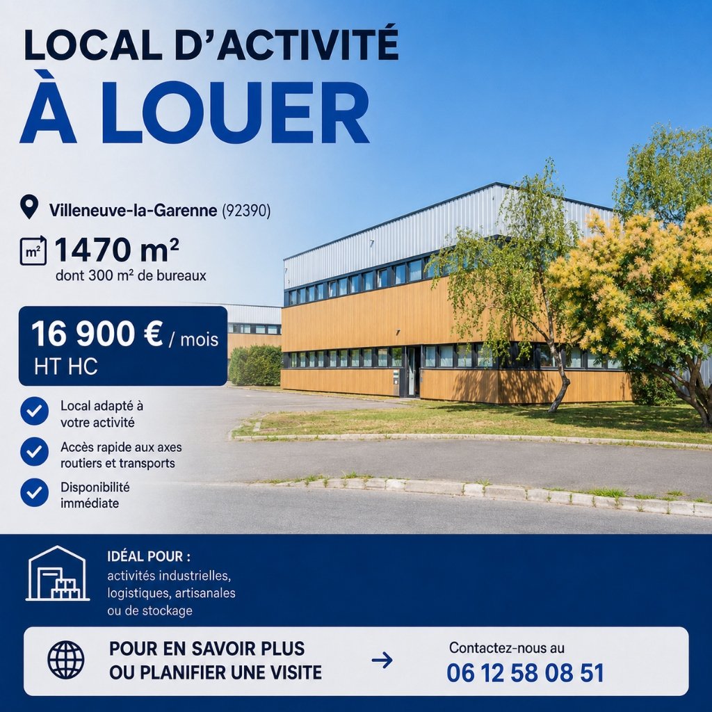 Affiche Local d'activité à louer 1 470 m² Villeneuve-la-Garenne